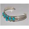 Image 4 : Navajo Kingman Turquoise Bracelet Sterling Silver Cuff V-Shaped Design