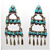 Image 2 : Zuni Turquoise Dangle Earrings Sterling Silver Milburn Dishta Native American