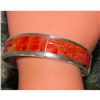 Image 4 : Navajo Red Orange Spiny Inlay Stacker Cuff Bracelet Sterling R. Begay
