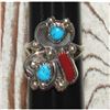 Image 1 : Navajo Kingman Turquoise Coral Ring Sz 8 Sterling Native American Signed