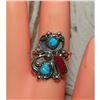 Image 3 : Navajo Kingman Turquoise Coral Ring Sz 8 Sterling Native American Signed