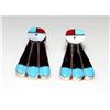 Image 1 : Zuni Inlay Sunface Post Earrings Turquoise Jet Sterling Silver