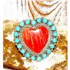 Image 3 : Massive Navajo Cluster Heart Ring Red Spiny & Turquoise Sterling Size 8 Adjustable