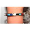 Image 2 : Zuni Turquoise Coral Inlay Stacker Cuff Bracelet Sterling A. Wallace