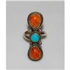 Image 2 : Navajo Orange Spiny Turquoise Ring Sz 7.5 Adjustable M. James