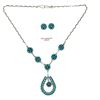 Image 2 : Zuni Turquoise Cluster Necklace Earrings Set Sterling Silver Sleeping Beauty