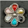 Image 4 : Zuni Cluster Ring Sz 6 Sterling Silver Turquoise Coral Spiny MOP