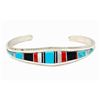 Image 1 : Zuni Inlay Turquoise Coral Bracelet Sterling Native American D. Luna