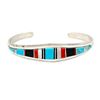 Image 2 : Zuni Inlay Turquoise Coral Bracelet Sterling Native American D. Luna