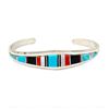 Image 4 : Zuni Inlay Turquoise Coral Bracelet Sterling Native American D. Luna