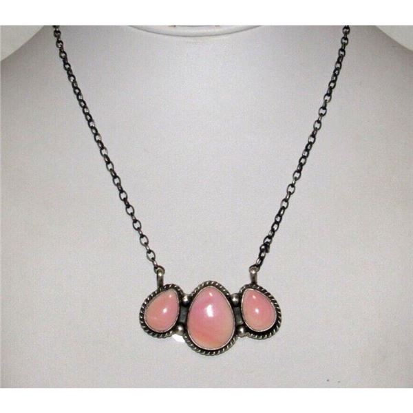 Navajo Pink Conch Cluster Bar Necklace Sterling Silver D Skeets