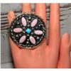 Image 4 : Navajo Pink Conch 7 Turquoise Cluster Ring Size 5 Sterling Silver J Begay