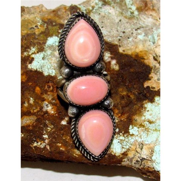 Navajo Pink Conch Cluster Ring Size 8 Adjustable Sterling Silver T. Long
