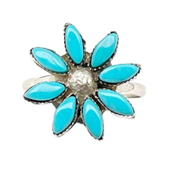 Zuni Sterling Silver Turquoise Cluster Ring Size 6 D Leekity