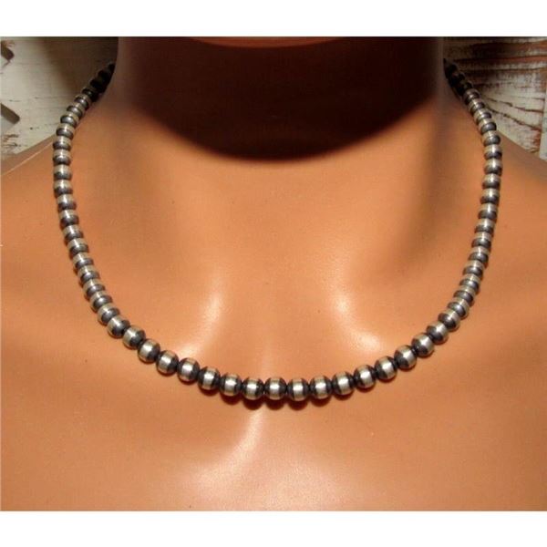 Navajo Pearls Necklace Sterling Silver 6mm Beads Necklace 18"L Choker