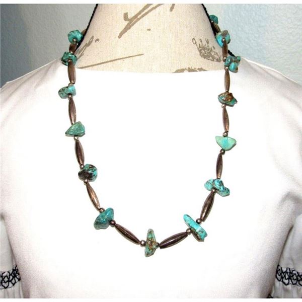 VTG Navajo Kingman Nugget Necklace Sterling Navajo Pearls Necklace 26"L