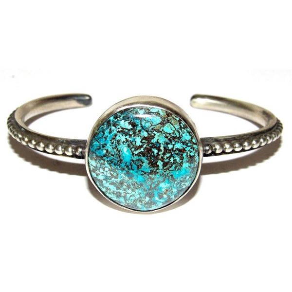 Navajo Spiderweb Kingman Turquoise Stacker Cuff Bracelet Sterling Chimney Butte