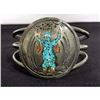 Image 4 : Vintage Navajo Turquoise Coral Kachina Bracelet Sterling Silver Cuff