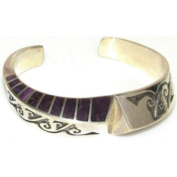 NAVAJO LONN PARKER Cuff Bracelet Sterling Silver Sugilite Signed Native American