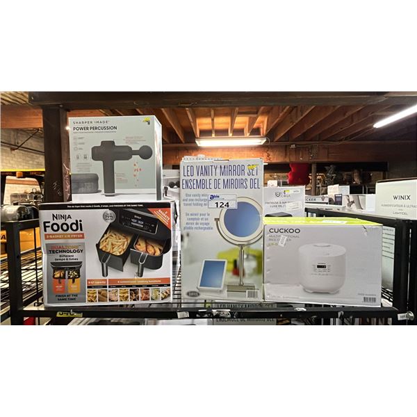 RICE COOKER, LED VANITY MIRROR SET, POWER PERCUSSION MASSAGER & 2-BASKET AIR FRYER