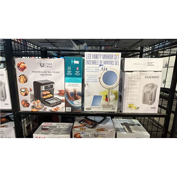 AUTOMATIC WATER WARMER, PERCUSSION MASSAGER, LED VANITY MIRROR SET & 10L AIR FRYER OVEN