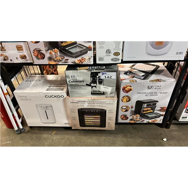 HOT WATER DISPENSER, SINGLE CUP GRIND & BREW COFFEE MAKER, FOOD DEHYDRATOR & MORE
