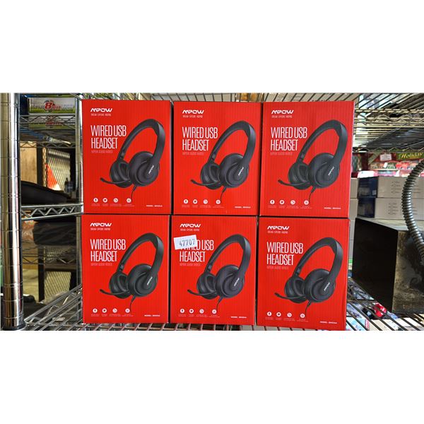 (6) MPOW WIRED USB HEADSETS