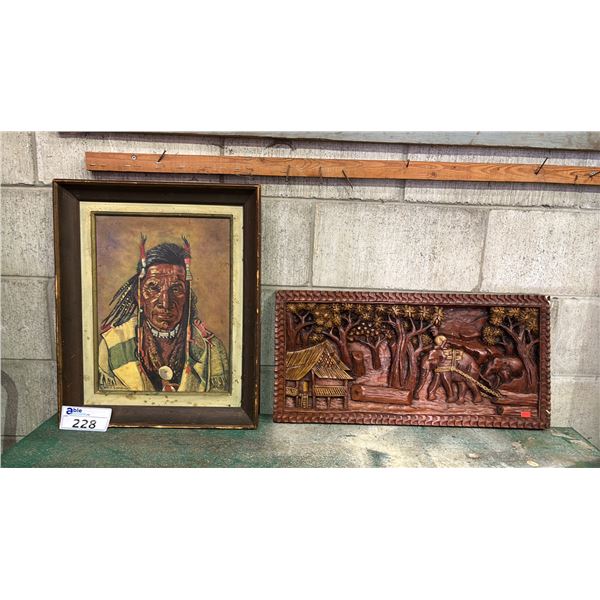 CARVED WOOD WALL ART & FRAMED ORIGINAL ARTWORK BY BOB HEWLETT & VEMONO