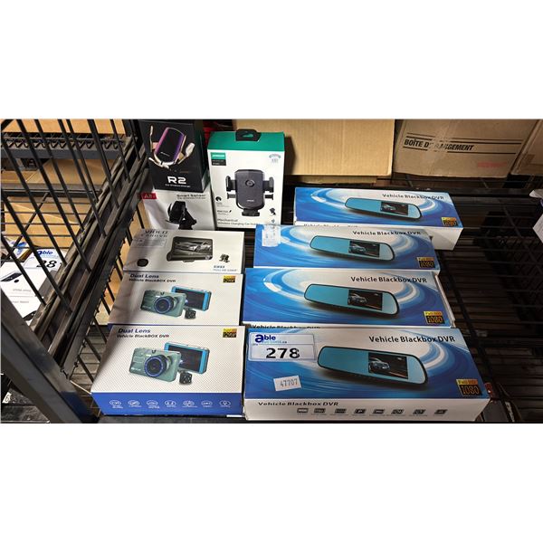 REARVIEW MIRROR DASH CAMERAS, VEHICLE BLACKBOX DVRS, WIRELESS CHARGERS & A CELL PHONE MOUNT