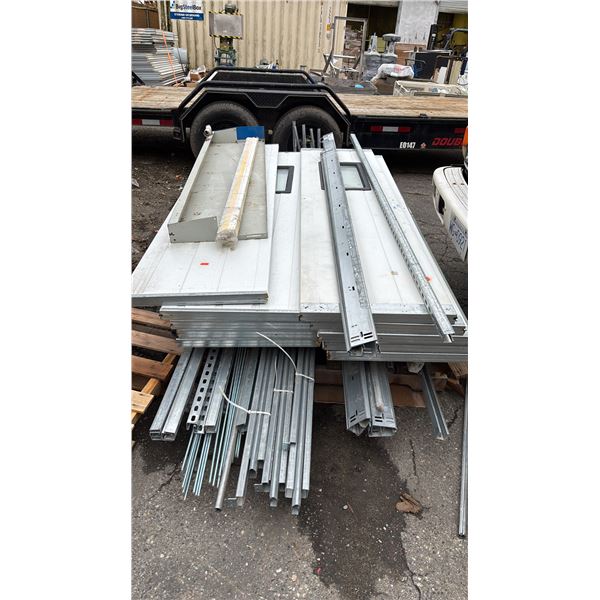 PALLET OF ASSORTED DOORS, METAL BARS, METAL RODS & MORE
