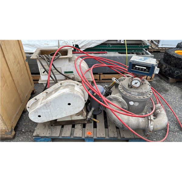 PALLET OF ASSORTED ITEMS INCLUDING; LIQUID CONTROLS METER REGISTER & MORE