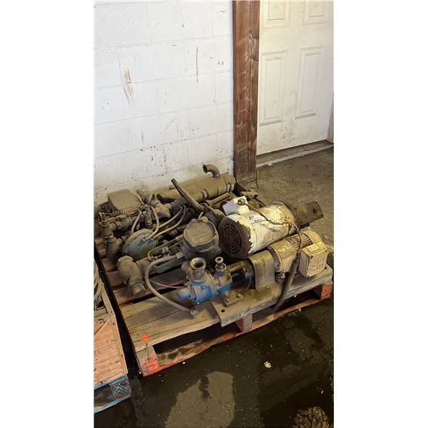 PALLET OF ASSORTED ITEMS INCLUDING; CAUSTIC PUMP & WATER PUMPS
