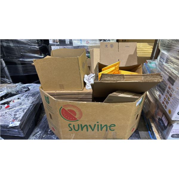 PALLET OF ASSORTED CARDBOARD BOXES & SHIPPING FOLDERS