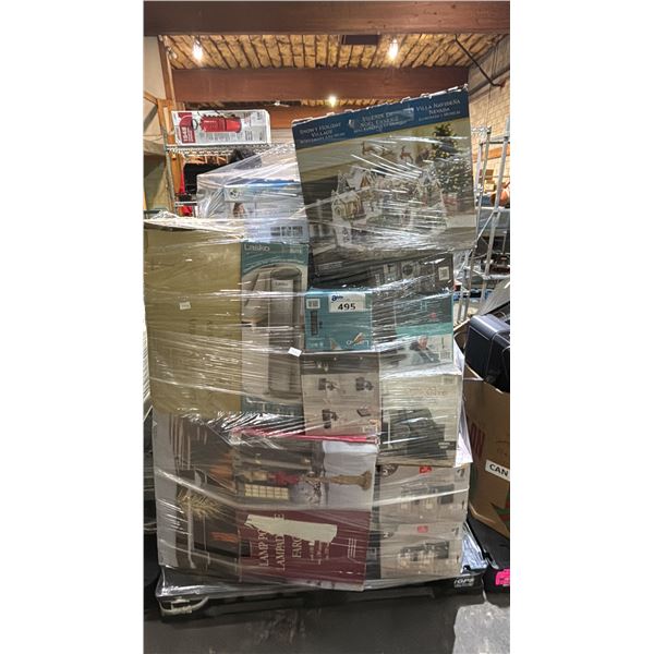 PALLET OF ASSORTED ITEMS INCLUDING; SNOWY HOLIDAY VILLAGE WITH LIGHTS AND MUSIC, HOMEDICS TOTAL