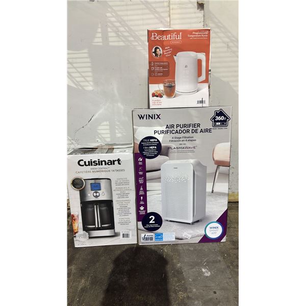 SHELF OF ASSORTED ITEMS INCLUDING; WINIX AIR PURIFIER, CUISINART BREW CENTRAL 14 CUP COFFEE MAKER &