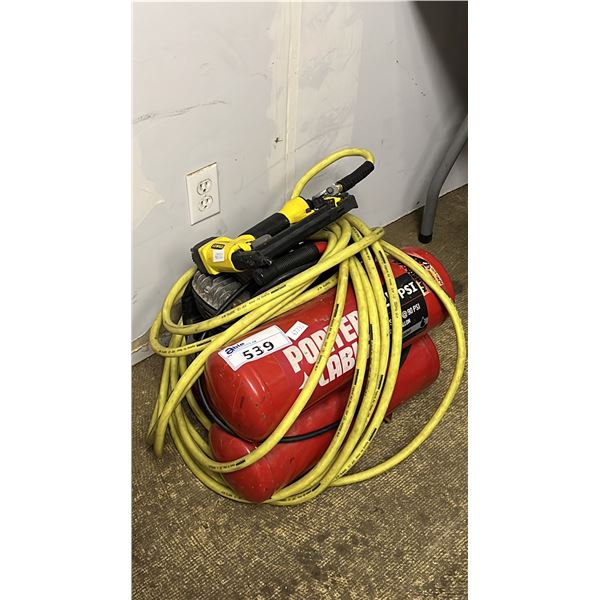 PORTERCABLE 125 PSI PORTABLE AIR COMPRESSOR WITH AIR HOSE & STANLEY FAT MAX NAILER