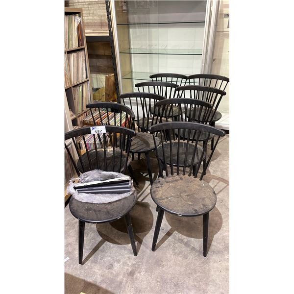 (9) WOOD DINING CHAIRS (SOME DAMAGED)