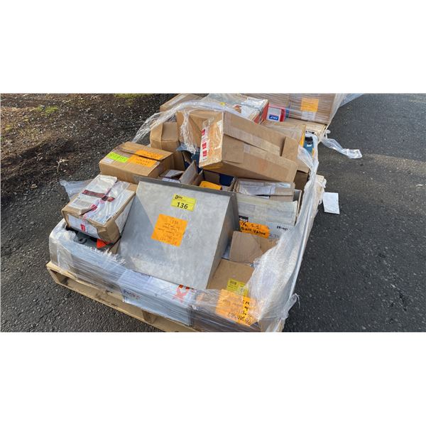 PALLET OF BEARINGS, ADAPTERS, TRIMMER SENSOR COVER GUARD, BALL VALVE, SERVICE REPAIR VALVE,