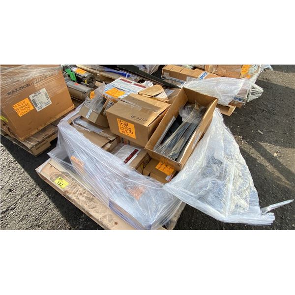 PALLET OF BALAST KITS, SCRAPER SPRINGS, LOAD CELLS, 1 1/2" FORGED FLANGE, TROLLEY BUMPERS & MORE