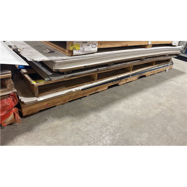 2 PALLETS OF TEXTURED WHITE COMPOSITE SHEETS AND BUILDING MATERIAL