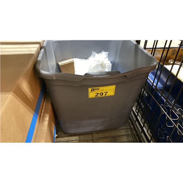 BIN OF ASSORTED WATTS HARDWARE & SYMMONS HARDWARE
