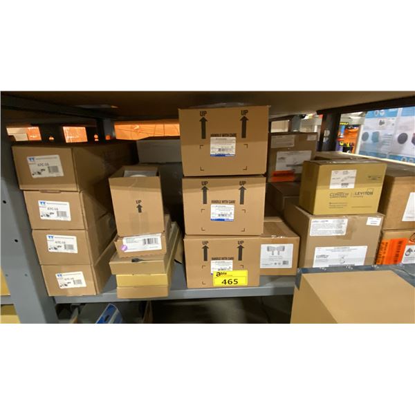 SHELF OF SAFETY SPOTLIGHTS, WALL HYDRANT C OUTLETS, 6" DOWNLIGHTS, MINI CONNECTORS & MORE
