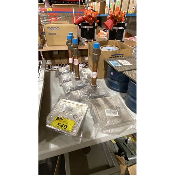 2- ZURN ZN1320-BOX/CVR-ASSY WALL HYDRANT COVER BOXES & 4- ZURN Z1320XL-EZ-3/4X10 WALL HYDRANT