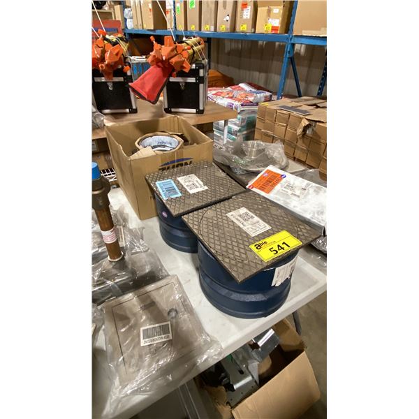 CAST IRON COMMERCIAL IN FLOOR SINK & 2 ZURN PN1400-T-8 INDUSTRIAL ACCESS PANELS