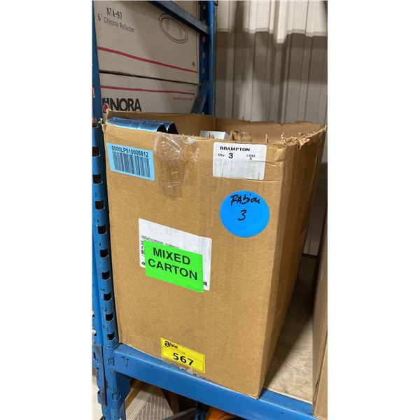BOX OF ASSORTED HEAVY DUTY COMMERCIAL PLUMBING SUPPLIES