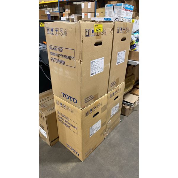 4 TOTO CT708U#1 COMMERCIAL WALL MOUNTED TOILET BOWLS & 2 ZURN Z5354 COMMERCIAL WALL MOUNTED SINKS