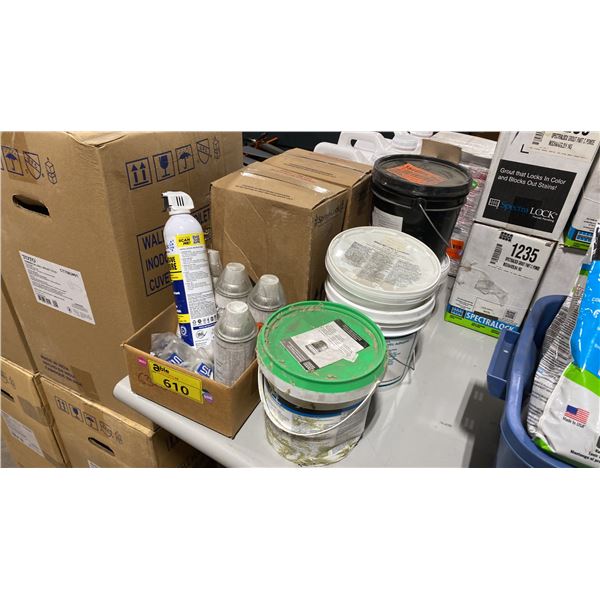 2 BOXES SPRAY-LOCK ADHESIVE, 3 JUGS OF MAPEI PRIMER T, & ASSORTED COMMERCIAL SPRAYS & ADHESIVES