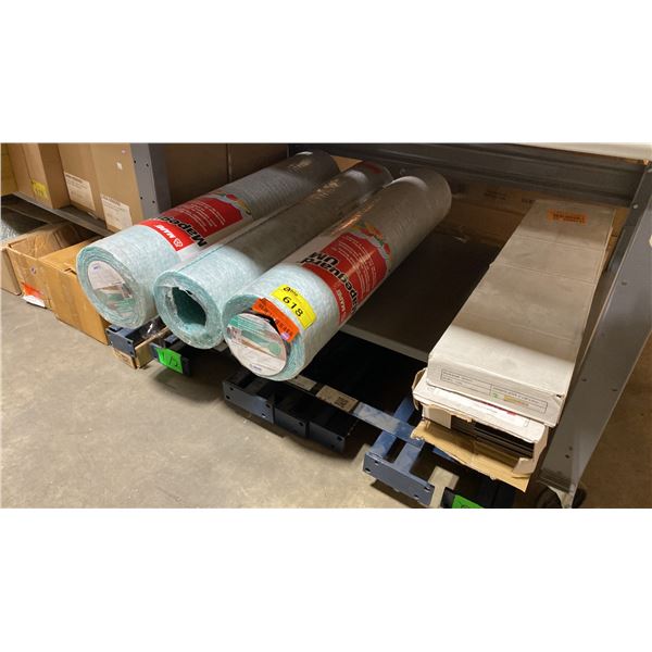 3 BOXES OF COMMERCIAL VINYL CLICK FLOORING & 3 ROLLS OF MAPEI MAPEGUARD UM COMMERCIAL UNDERLAYMENT