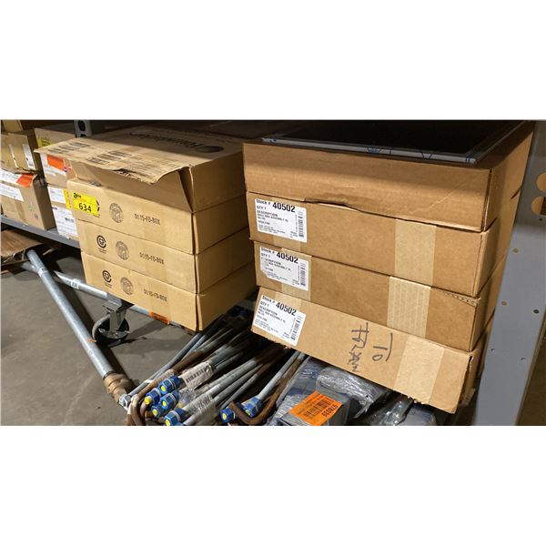 SHELVES OF ASSORTED BABY CHANGE STATIONS, CARRIER BRACKETS, ANGLE BOLTS, SANITARY DISPENSERS, & 2