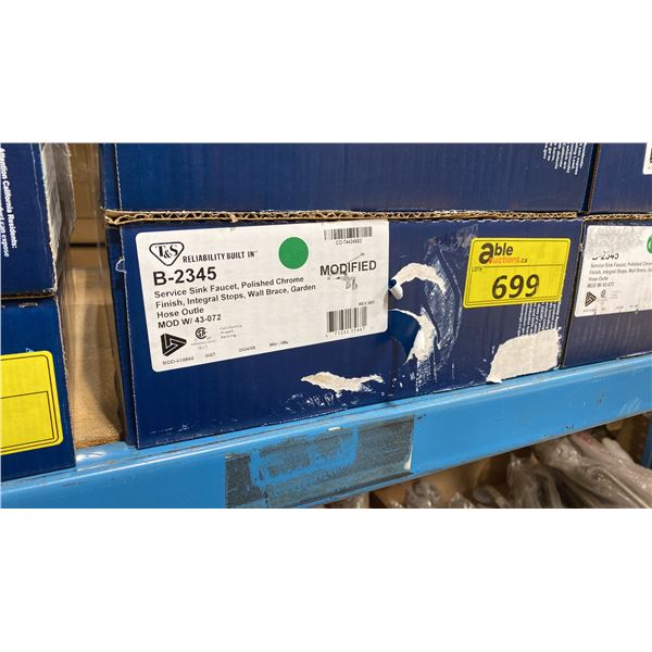 T&S B-2345 POLISHED CHROME SERVICE SINK FAUCET, INTEGRAL STOPS, WALL BRACE & GARDEN HOSE OUTLET
